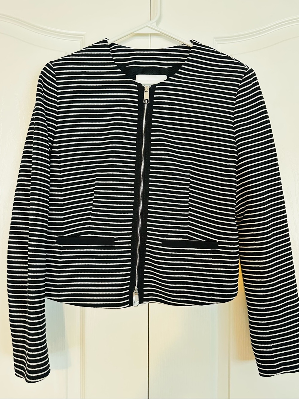 Hugo Boss Black and White Striped Zip Jacket